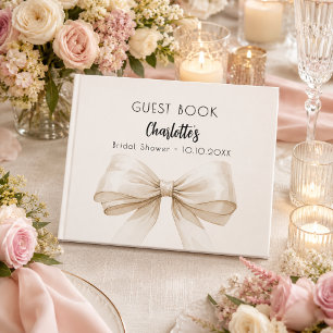 Elegante bruidsdouche met beige crème strik gastenboek