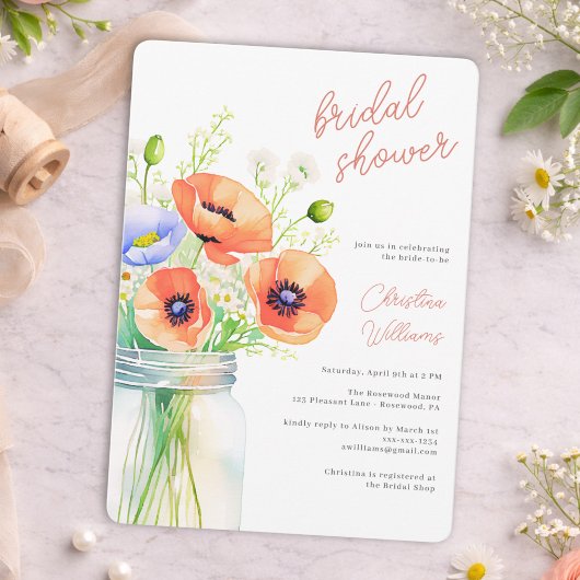 Elegante bruidsdouche uitnodiging met wilde bloeme