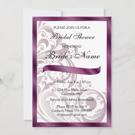 Elegante bruidsdouche uitnodiging - Paarse (Voorkant)