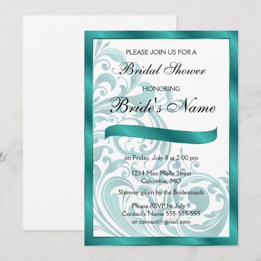Elegante bruidsdoucheuitnodiging - Blauwgroen Kaart (Voorkant / Achterkant)