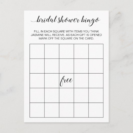 Elegante bruidsfeest bingo kaartspel postkaart uitnodiging briefkaart (Voorkant)