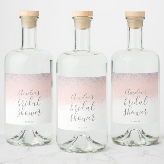 Elegante bruidsfeest Faux Ombré Glitter Roze   Likeurfles Etiket (Flessen)