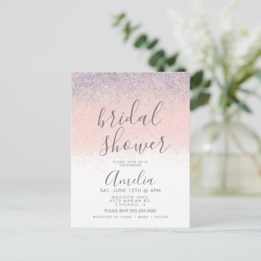 Elegante bruidsfeest faux ombré glitters roze  briefkaart (Staand voorkant)