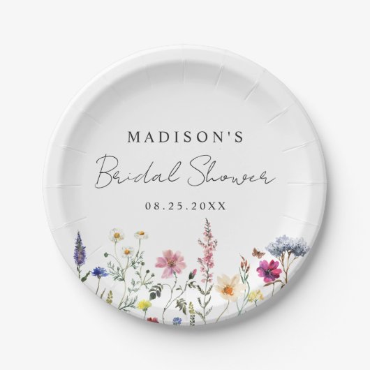 Elegante bruidsfeest met weide vol wilde bloemen papieren bordje (Voorkant)
