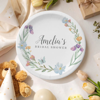Elegante Bruidsfeest met Wilde Bloemen Papieren Bordje