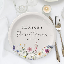 Elegante bruidsfeest met wilde bloemenweide-crème papieren bordje