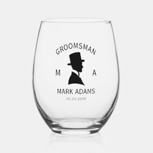 Elegante Bruidsjonkers Man Hoed Pak Vintage Monogr Wijnglas Zonder Voet
