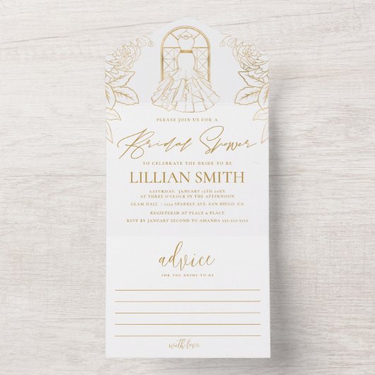 Elegante bruidsjurk bruidsfeest all in one uitnodiging (Binnen)