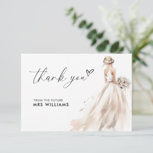 Elegante bruidsjurk bruiloft bruidsjurk bruiloft b bedankkaart (Staand voorkant)