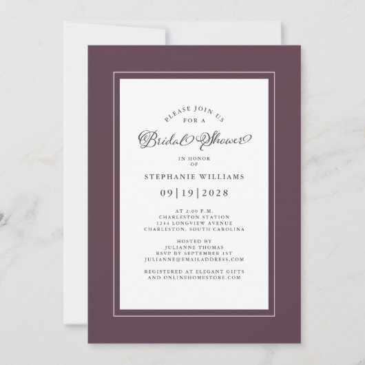 Elegante bruidsjurk bruiloft calligraphy paars kaart (Voorkant)
