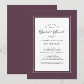 Elegante bruidsjurk bruiloft calligraphy paars kaart (Voorkant / Achterkant)