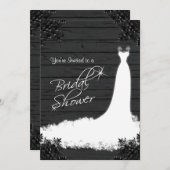 Elegante bruidsjurk op rustiek zwart hout kaart (Voorkant / Achterkant)