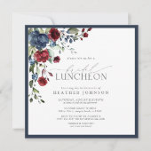 Elegante bruidslunch Floral Navyblauw Bourgondiëro Kaart (Voorkant)