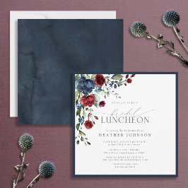 Elegante bruidslunch Floral Navyblauw Bourgondiëro Kaart