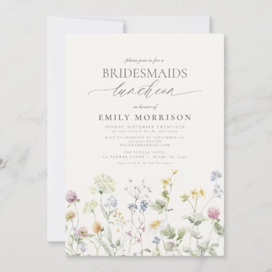 Elegante bruidslunch Wildflower Kaart (Voorkant)