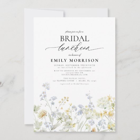 Elegante bruidslunch Wildflower Kaart (Voorkant)