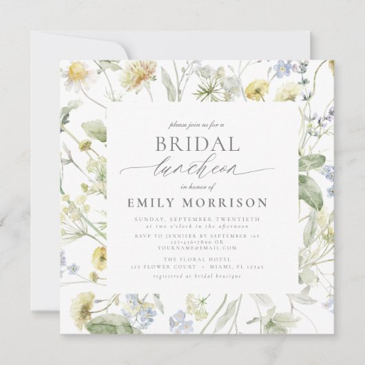 Elegante bruidslunch Wildflower Sage Green Kaart (Voorkant)