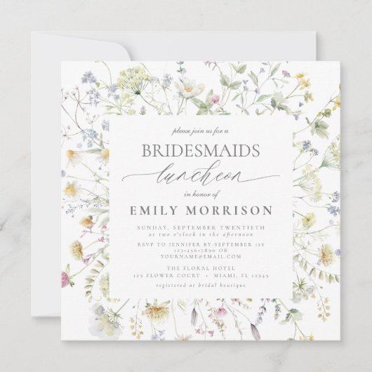 Elegante bruidslunch Wildflower Sage Green Kaart (Voorkant)