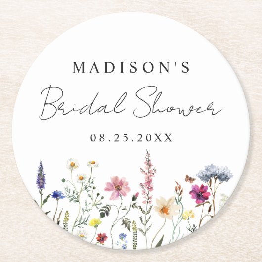 Elegante bruidsmeidoos met wilde bloemenweide ronde kartonnen onderzetter (Voorkant)