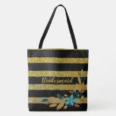 Elegante bruidsmeisje blos bloemrijke gouden strep tote bag (Voorkant)
