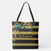 Elegante bruidsmeisje blos bloemrijke gouden strep tote bag (Achterkant)