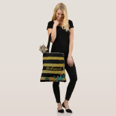 Elegante bruidsmeisje blos bloemrijke gouden strep tote bag (Op model)