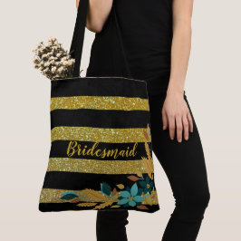 Elegante bruidsmeisje blos bloemrijke gouden strep tote bag