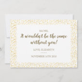 Elegante bruidsmeisje met gouden harten, getuige v kaart (Achterkant)