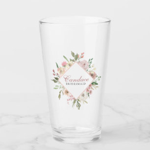 Elegante bruidsmeisje roze bloemem persoonlijk glas