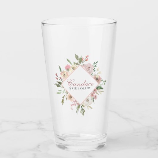 Elegante bruidsmeisje roze bloemem persoonlijk glas (Voorkant)