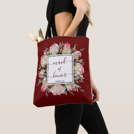 Elegante bruidsmeisje van eer Bourgondië huwelijks Tote Bag