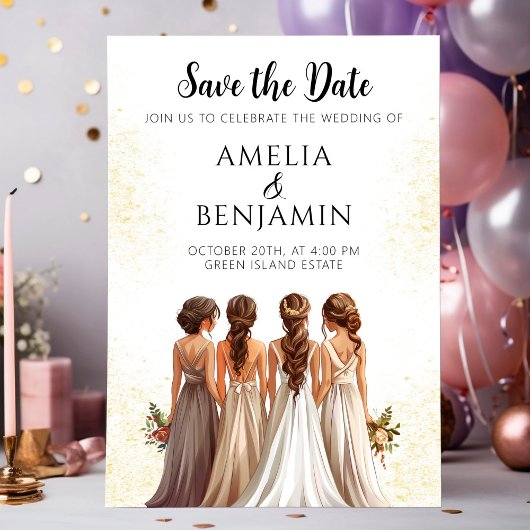 Elegante bruidsmeisjes bruiloft Save the Date Kaart