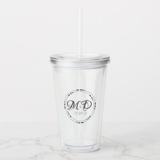 Elegante bruidsparen Pijl Circulair Jubileum Acryl Drinkbeker (Voorkant)