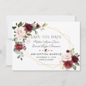 Elegante bruidsschat roze bloem gouden lijst bruil save the date (Voorkant)