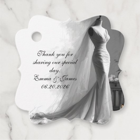 Elegante Bruidsschets Favor Tag - Romantisch Bedankjes Labels (Voorkant)