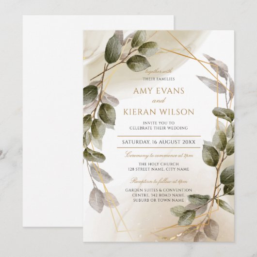 Elegante Bruidssuite Groen & Goud Waterverf Huweli Kaart (Voorkant / Achterkant)