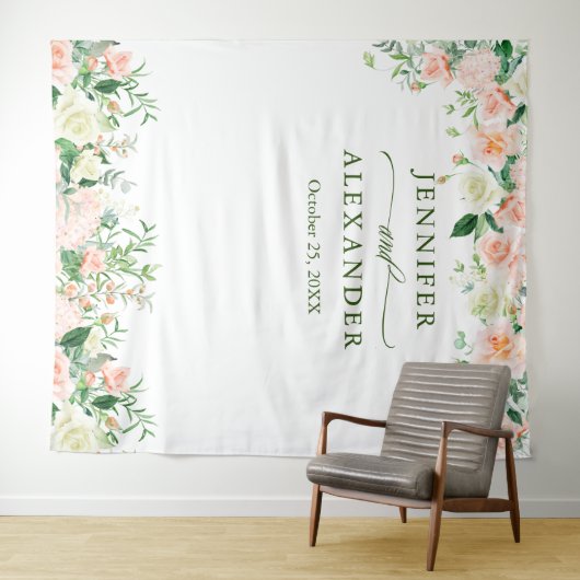 Elegante bruidstaartrozen fotohokje achtergrond wandkleed (In Situ (horizontaal))