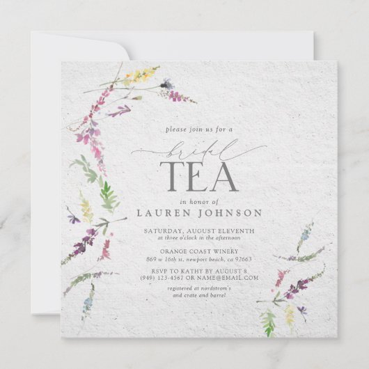 Elegante bruidsthee Wildflower Waterverf Bloemen Kaart (Voorkant)