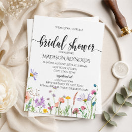 Elegante Bruidsuitnodiging met Wilde Bloemen Kaart