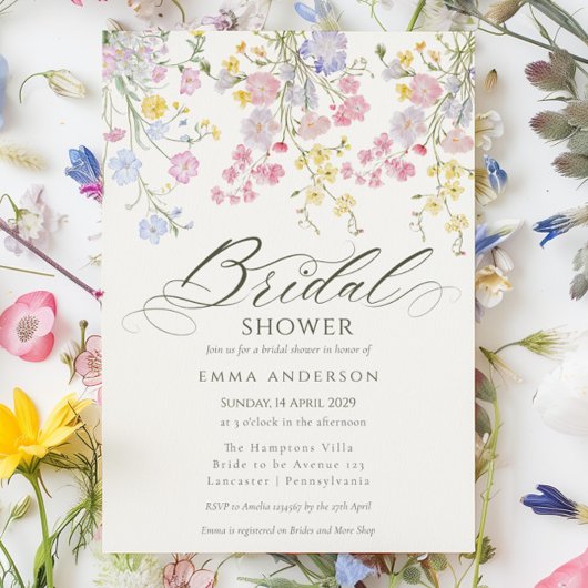 Elegante Bruidsuitnodiging met Wilde Bloementuin Kaart