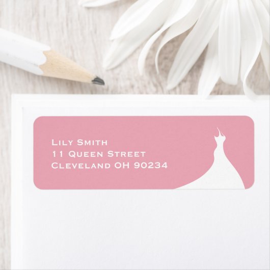 Elegante bruidsuitnodiging roze label (Insitu)