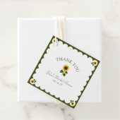 Elegante bruidsuitnodiging zonnebloem olijf bedank bedankjes labels (In situ)