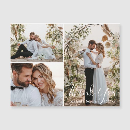 Elegante bruiloft 3 foto's collage dank u magneet (Voorkant)