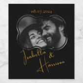 Elegante bruiloft aangepaste foto zwart en goud wijn etiket (Enkel label)