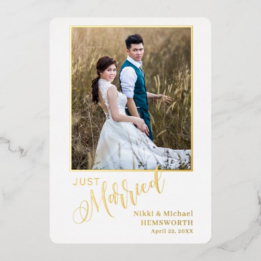 Elegante bruiloft aankondiging fotokaart met Folie (Voorkant)