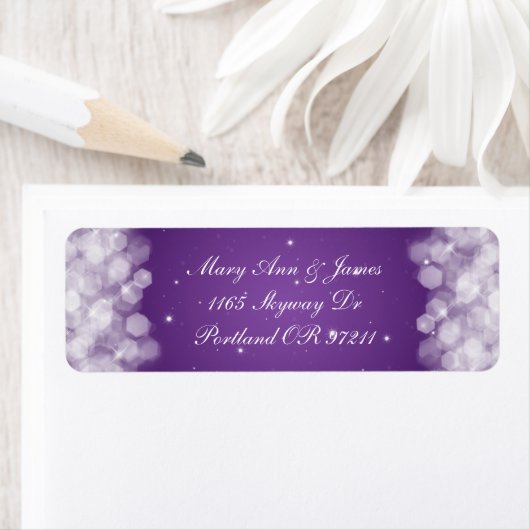Elegante bruiloft adres Party Sparkle Paarse Etiket (Insitu)