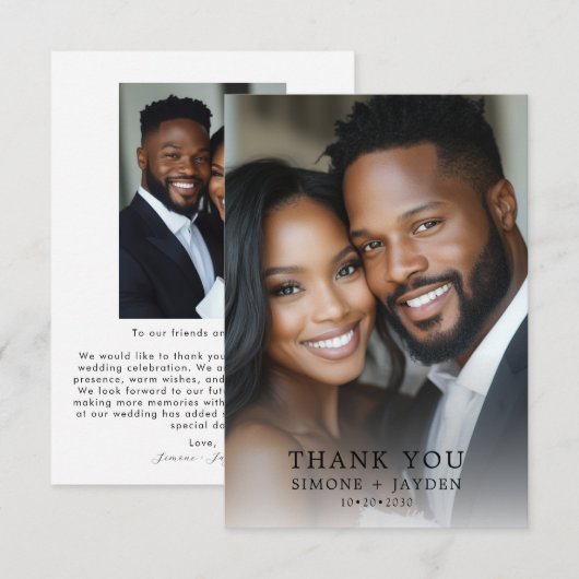 Elegante bruiloft Afro-Amerikaanse 2 foto Dank u Bedankkaart (Voorkant / Achterkant)