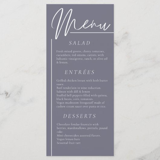 Elegante bruiloft aquarelBloem somberGrijs diner Menu (Voorkant)