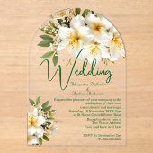 Elegante bruiloft azalea's witte gele bloemen acryl uitnodigingen (Voorkant)