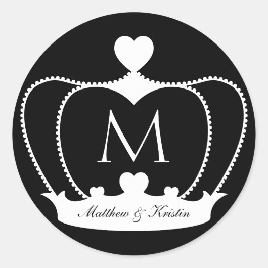 Elegante Bruiloft B & W Monogram Kroon Sticker (Voorkant)